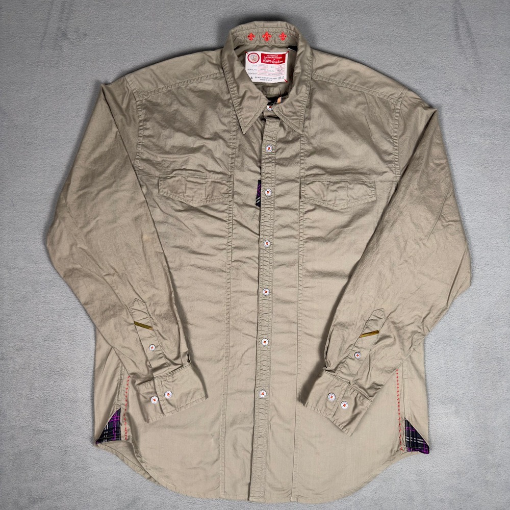 Robert Graham Freshly Laundered Shirt Mens L Khaki Tan Embroidered Button Down
